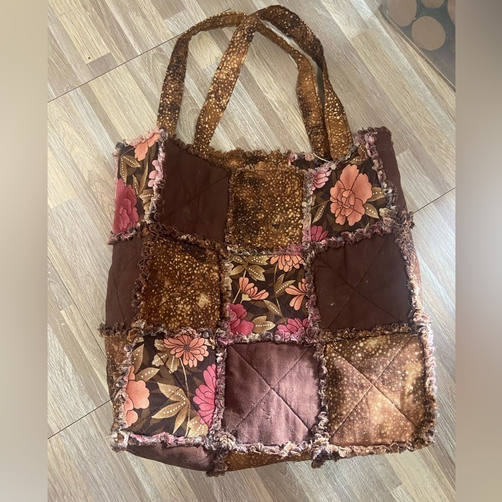 Vintage  handmade from 90s Boho Quilted  Tote Bag 10x10 T12